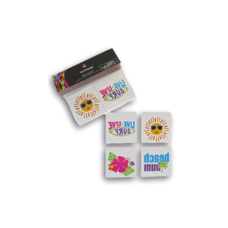 Summer Temporary Tattoos - Sun, Beach, Tropical Flowers Party Favors
