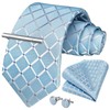 HISDERN Men's Baby Blue Plaid Tie Handkerchief Cufflink Tie Clip