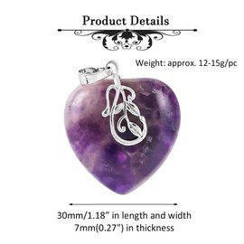 Nupuyai Amethyst Love Heart Crystal Pendant Necklace for Women, Leaves Charm Reiki Chakra Healing Stone Pendant with Chain 50cm