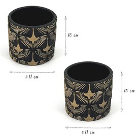Vimin Box Pair of Terracotta Vases Hand Decorated Black and Gold for Plants and Flowers, Home Decoration, Diameter 11cm-11cm (Black/Gold, 2x S)