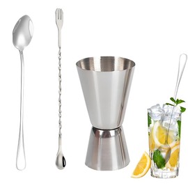 Cocktail Measuring Cup, Stainless Steel Measuring Cup, Integrated Scale, Cocktail Jigger Dual Spirit Measure Cup, Professional Bartender with Mixing Spoon, Suitable for Bars and Homes (30/60 ml)
