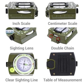 Sportneer Military Lensatic Sighting Compass, Survival Tactical Compass Backpacking Compass Compact Handheld Compass with Carry Bag, Waterproof Boy Scout Compass for Hiking Camping Hunting Outdoor