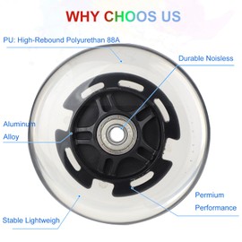 DBREAKS Luminous Stunt Scooter Wheels, Pack of 2 LED Light Wheels, 100 mm LED Scooter Replacement Wheels with ABEC, 9 Ball Bearings, Hardness 88A, Suitable for All Sorts of Scooters (Black)