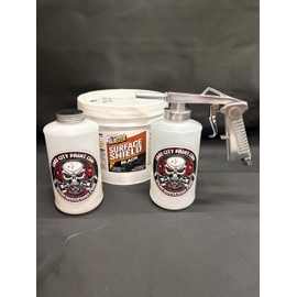 Gallon Black PB Blaster Surface Shield, Standard Undercoating Spray Gun, and 2 White Quart Bottles