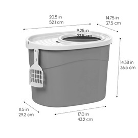 IRIS USA Top Entry Cat Litter Box, Large Enclosed with Litter Catching Lid and Scoop, Dog Proof, Cat Litter Box, Gray/White