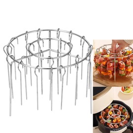 Stainless Steel Air Fryer BBQ Set Air Fryer Grill Skewer Rack Air Fryer Accessories 30 Vertical Meat Skewers with Round Hanging
