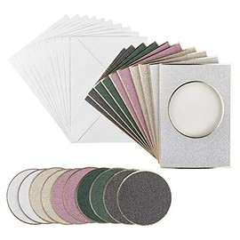 Greeting Card Set with Envelopes & Stamping Parts | 10 x 3-Compartment Cards with Mount | Ideal for Congratulations on Birthday, Wedding | DIN B6 (Circle | Silver, Gold, Purple, Green, Anthracite)