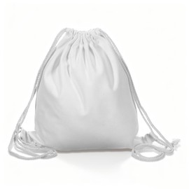 KALIONE Cotton Canvas Drawstring Backpack Bag, 1Pack Cotton Drawstring Bags, Cinch Sport Gym Sack for Women Men, White