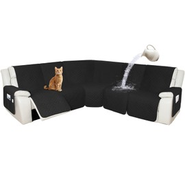 Arfntevss Recliner Sectional Couch Covers 1OO% Waterproof L Shape Sofa Cover for Reclining L Shaped Sectional Slipcover Set for Dog Washable Corner Non Slip Furniture Protector (5 Seater, Black)