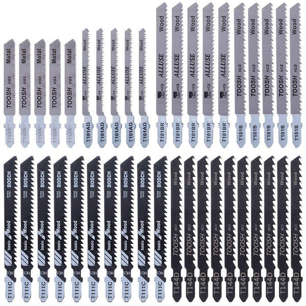 40 Pcs T-Shank Jigsaw Blade Set Cuts Jigsaw Blades for Wood, Plastic and Metal Cutting with Bosch, Black & Decker, Makita, Dewalt (40 Pcs)
