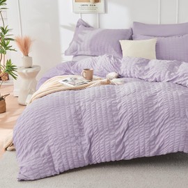 HYMOKEGE Lavender Twin Comforter Set Seersucker 5 Pieces, All Season Luxury Bed in a Bag for Bedroom, Bedding Set with Comforters, Sheets, Pillowcase & Shams