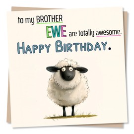 Funny Birthday Card for Brother - To My Brother. Ewe Are Totally Awesome - Happy Birthday Card For Older Brother or Younger Brother