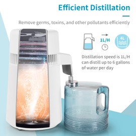 ROVSUN【Upgraded】1.1 Gallon/4L Water Distiller w/Flame-Retardant Material, BPA-Free Container & Stainless Steel Interior for Home, Distilled Water Machine Countertop, Distilling Pure Water Maker, 750W