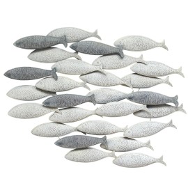 Homeroots 37" Gray And Antiqued White Metal School Of Fish Hanging Dimensional Sculpture