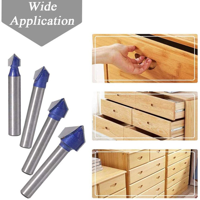 Mesee 4 Pieces 90 Degree V Groove Router Bit Set,
