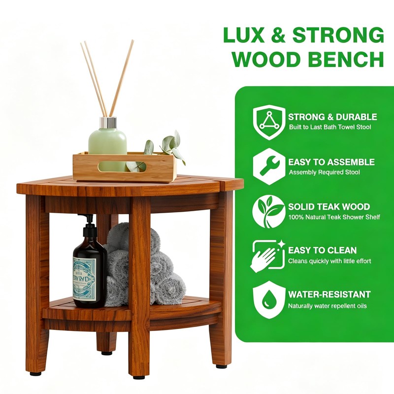 Blodhm Teak 18" Corner Shower Bench Stool for Inside Shower