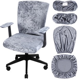 Tallew 4 Pcs Office Chair Covers Set Computer Universal Protective Stretchable Chair Seat Covers Desk Armrest Covers Slipcovers Pads Office Cushion Backrest for Rotating(Grey)