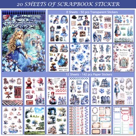 Lychii Scrapbook Stickers, 234pcs Pre-Cut Vintage Fantasy Stickers for Scrapbooking, Alice in Wonderland Journaling Book Decals, Card Making Supplies for Junk Journal, Collage, Craft Projects