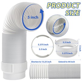 TL1854 Portable Air Conditioner Exhaust Hose Compatible With Delonghi PACA140E PACC100EL PACC100 PACA110 PACCT90, 5" Diameter 44" length Exhaust Outlet Hose Tube Include TL2667 Hose Connection