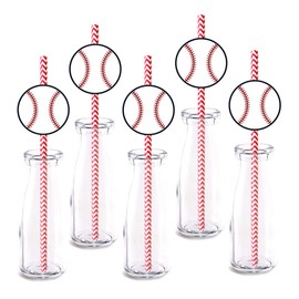 Baseball Party Straw Decor, 24-Pack Baseball Sports Boy Girl Baby Shower Or Birthday Party Decorations, Paper Decorative Straws
