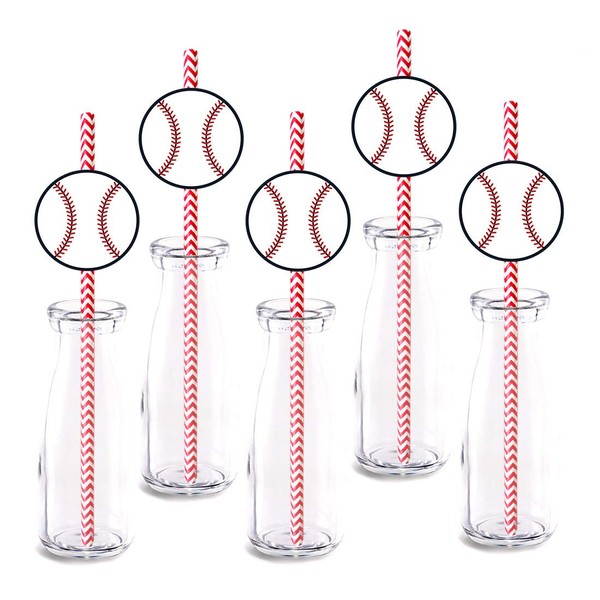 Baseball Party Straw Decor, 24-Pack Baseball Sports Boy Girl Baby Shower Or Birthday Party Decorations, Paper Decorative Straws
