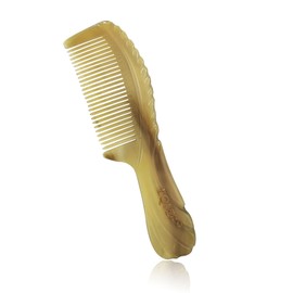 EQLEF Horn Comb with Handle, Long Handheld Comb, Anti-Static Fine Tooth Yak Horn Comb Massage Comb for Women, Men, Children