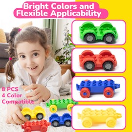 Mirthben 8 Piece Multi Vehicle Building Blocks Set, Compatible with Duplo, 4 Cars + 4 Train Trailers, Building Blocks Set, Toy Starter Set for Children from 3 Years, Number Train & Toy Train