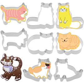 8PCS Cute Cat Cookie Cutter Set,4 Size Cat Shape Cookie Cutters, Stainless Steel Cookie Cutter Kitty Shapes Cookie Cutters Molds Cat Body Cookie Cutters Shapes for Kitty Animal Themed Party