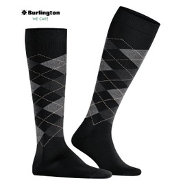 Burlington Manchester Men's Knee Socks Breathable Sustainable Organic Cotton Reinforced Flat Seam Pressure-free Toe Argyle Business Everyday One-SIZE-FITS-ALL as a Gift 1 Pair, Black (Black 3000)