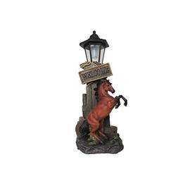 DWK - Stallion's Greeting - Western Welcome Rearing Horse with Rope Figurine Solar Lantern Sun Powered LED Garden Decor Patio Light Landscape Accent, 18-inch