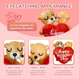 Aotiooy Valentines Inflatables Outdoor 4FT Valentines Day Inflatable Couple Bear with Love Heart Lighted Valentines Day Decoration for Outdoor Yard Garden