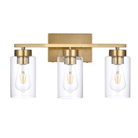 A1A9 3-Light Bathroom Vanity Light, Modern Brushed Gold Wall Lights with Clear Glass Shades, Bathroom Wall Sconce Lamp for Mirror Living Room Bedroom Hallway