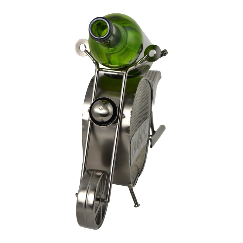 Silver Metal Motorcycle Wine Bottle and Cork Holder