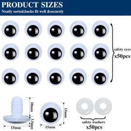 100Pcs Googly Wiggle Eyes with Washers - Thalinfayi 15mm Black Googly Wiggle Eyes Plastic Safety Eyes Craft Eyes Crochet Eyes for DIY Making of Amigurumi, Crafts, Crochet Doll Supplies
