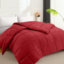 1-Piece Ultra-Light Summer Down Alternative Comforter Queen Size | Reversible Box Stitched Anti Shift Design Dark Red Solid Color Pattern Premium Bedding | Descent Trendy Silky-Smooth Cozy Comfy