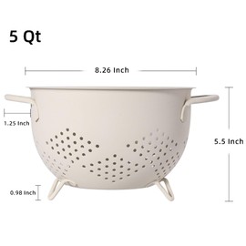 Metal Colander 5 Quart Powder Coated Self-draining Metal Strainer with Base,Kitchen Pasta Fruit Vegetable Basket with Double Handles (Sand Yellow)