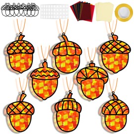 32 Sets Pine Cones Suncatchers Craft Kit DIY Window Stained Glass Effect Fall Autumn Pine Cones Paper Craft Home School Classroom Decoration Kid Birthday Gift Creative Art Project Activity Game