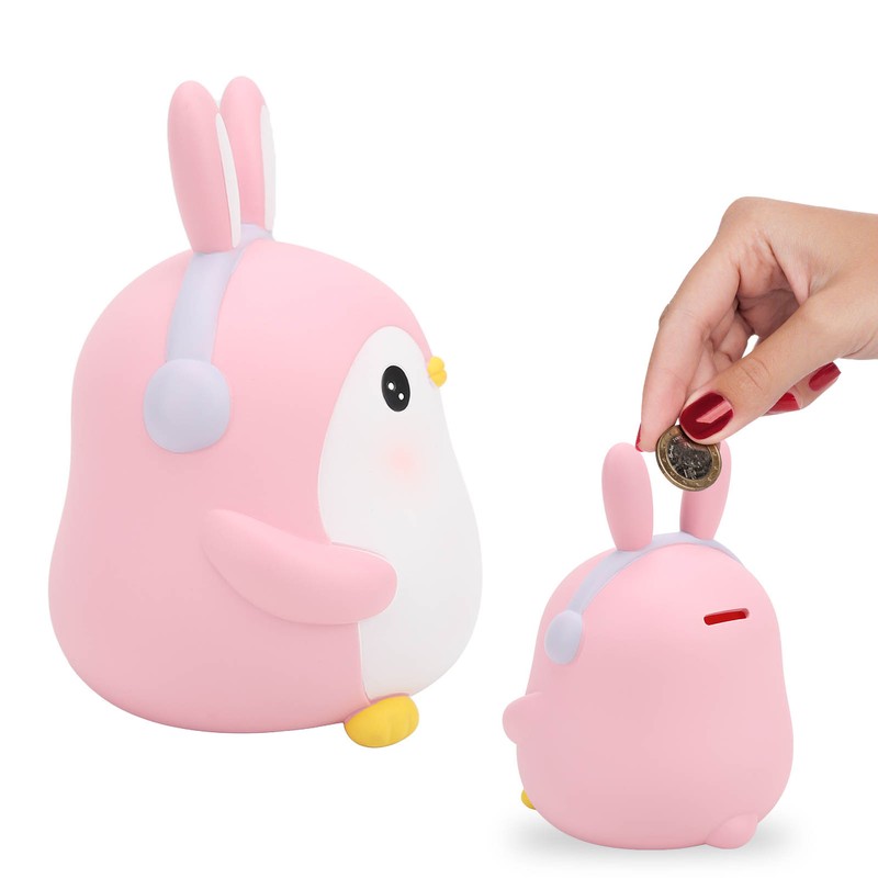 Piggy Bank Cartoon Cute Penguin Shape Pink Large Capacity Coin