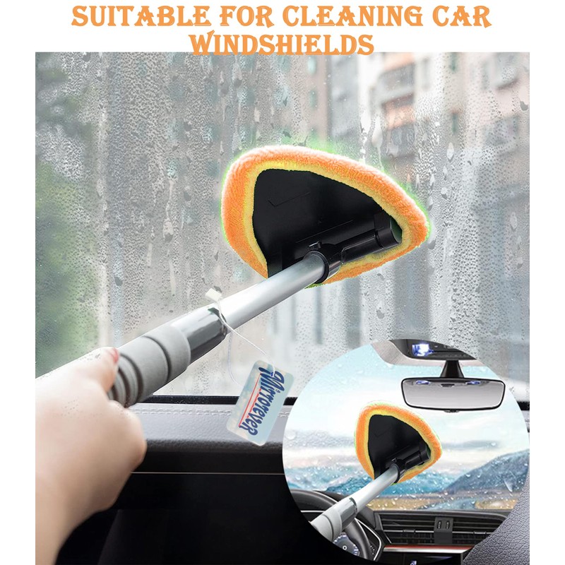 Windshield Cleaning Tool with Reusable Microfiber Pads Glass Wiper Kit,