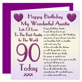 Auntie 90th Happy Birthday Card - Lots Of Love To The Best Auntie In The World - 90 Today