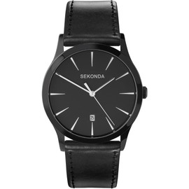 Sekonda Gents Analogue Quartz Watch with Black Dial and Black Leather Strap 1933