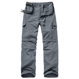 Mens Hiking Pants Convertible Outdoor Waterproof Quick Dry Zip Off Lightweight Travel Fishing Boy Scout Pants6088-gray-32