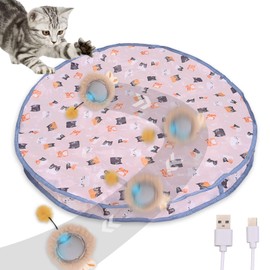 BiBrenies Interactive Cat Toys, Fast Rolling Ball in Play Mat, Automatic Motion Activated Moving Ball Hide and Seek Mouse Catching Game, 28" Play Mat for Cat,LED Lights, Auto On/Off