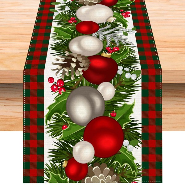 Jiudungs Linen Red and Green Buffalo Check Plaid Christmas Table