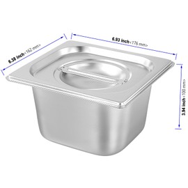 KOHAND 5 Set 1/6 Size Hotel Pans with Lid, 4 Inch Deep Stainless Steel Steam Table Pans, Metal Food Storage Pan for Catering, Home, Restaurant, Buffet