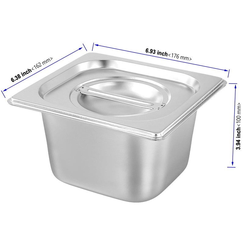 KOHAND 5 Set 1/6 Size Hotel Pans with Lid, 4