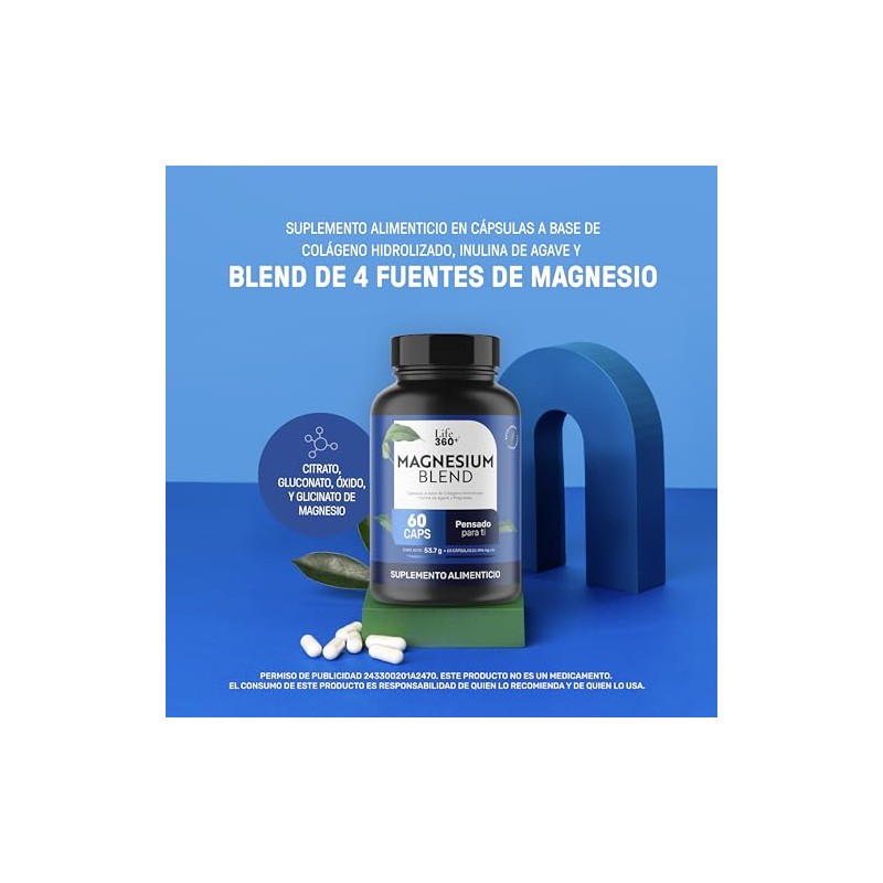 LIFE 360+ Magnesium Blend | Óxido, Glicinato, Gluconato y Citrato|