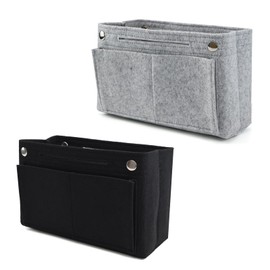 GOTDYBST Pack of 2 Felt Bag Organiser, Longchamp Organiser, Bag Organiser, 24 x 15 x 8 cm Handbag Organiser, Inner Pocket for Handbag, Suitable for Women and Girls (Light Grey and Black)