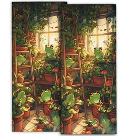 amepay Cute Frog and Plant Hand Towels - 2 Pack, 14.5" X 28",Soft Microfiber Polyester Towel Set with Green Frogs Pattern,for Nature-Themed Modern Bathroom Kitchen Spa Hotel Decor Gifts Women Girls