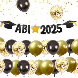 Abitur 2025 Deko,ABI 2025 Schwarzes Gold Girlande,Graduation deko,Abi Banner, Abitur 2025 Geschenke (17)
